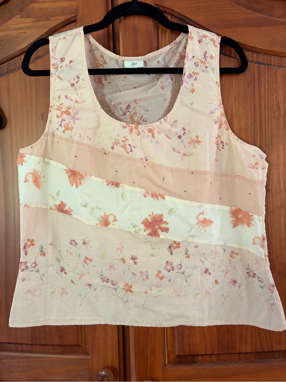 J Jill Floral Sleeveless Tank Top - Pink Cream Peach Tones Large